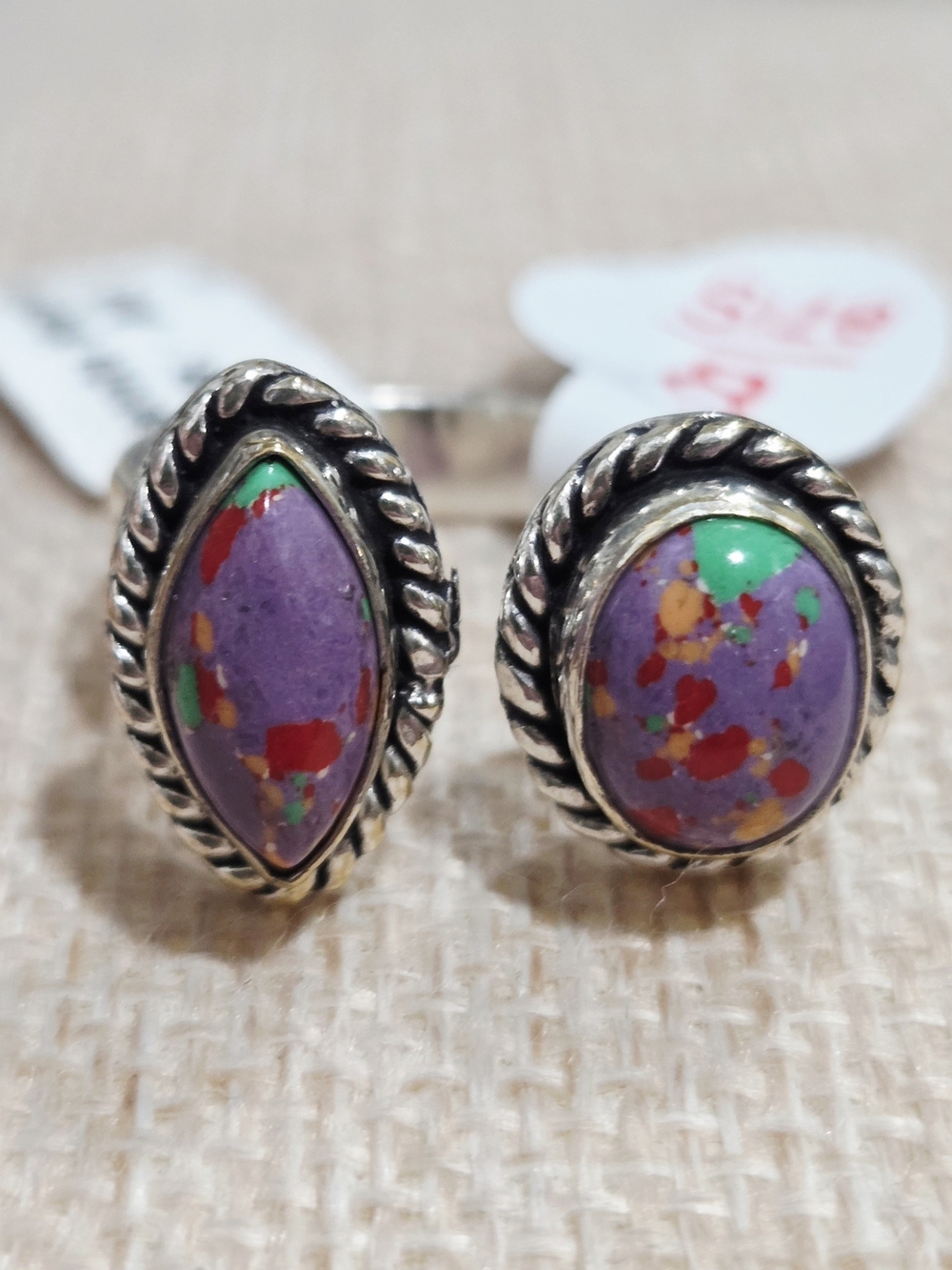 Sterling-Style Purple Charoite Turquoise Bypsss Inlay Ring Set - Picture 1 of 3